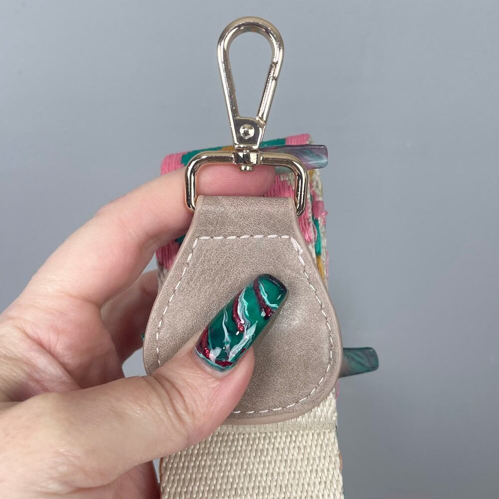 Pink Peach Teal Geo Embroidered Bag Guitar Strap Crossbody Shoulder Boho Western - Picture 4 of 6